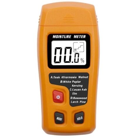 Humidimètre numérique Testeur d'humidité du bois 4 modes de mesure 0-99,9 % Détecteur d'humidité numérique à deux broches for murs en bois, cloisons sèches et carton pour bois et carton(Orange)