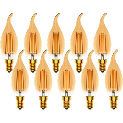E14 Ampoule Flamme,4W Ampoules Bougie Vintage,C35 Forme de Bougie,Non Dimmable,2700K Blanc Chaud Filament LED,400LM équivalent 40W,Ambre pour décoration,10 Pièces [Classe énergétique E]
