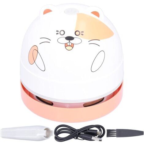 Aspirateur de Bureau de Conception Animale Mignon, Mini Balayeuse de Poussière de Table de Charge USB avec Clavier de Conception Rotatif à 360 ° sans Fil pour Bureau à Domicile(Hamster)