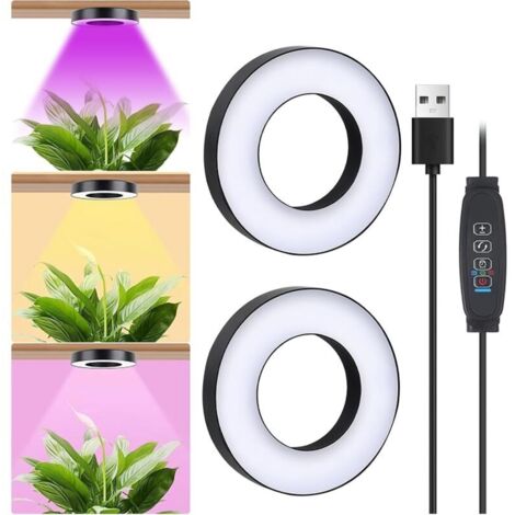 Lot de 2 lampes LED à spectre complet - Avec minuterie automatique - 10 niveaux de luminosité - 3 modes d'éclairage - Pour plantes d'intérieur - Noir - 2 têtes [Classe énergétique C]