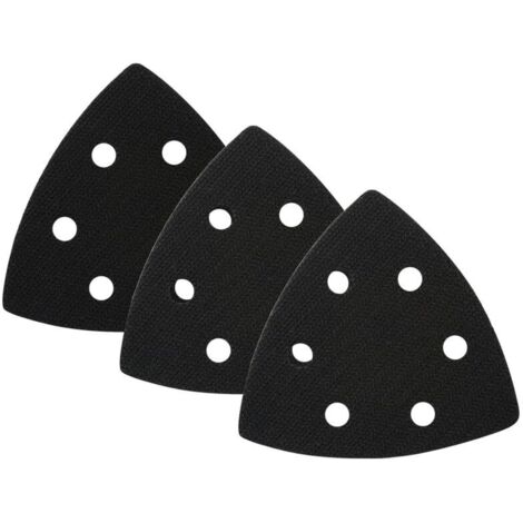 3 Pièces Tampons de Rechange Triangulaires 93x93x93 mm, Plateau Ponceuse Triangulaire avec 6 Trous, Patin de Rechange pour Ponceuse, Interface mousse souple (Noir)