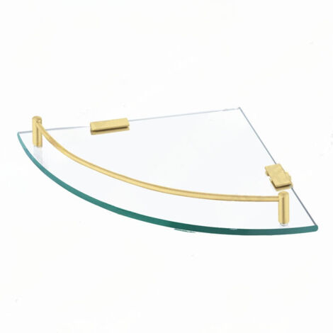 Étagère Murale Étagère d'angle en Verre Étagère Salle de Bain Douche Tablette Étagère en Verre Trempé avec Porte Serviette Acier Inoxydable SUS304 Or brossé (1/5)