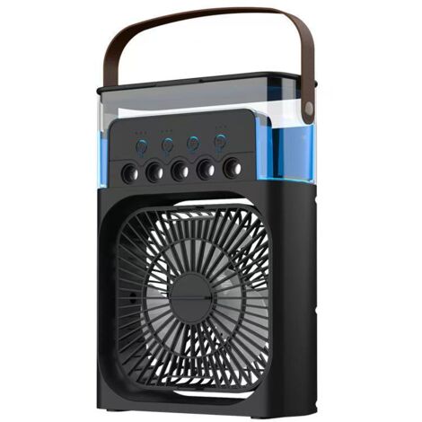 Climatiseur Mobile Portable, Refroidisseur d'air 4 en 1, Mini Climatiseur Portable 600ML, Mini Air Climatiseur Ventilateur 3 Vitesses, 3 Modes de Brume, 7 Veilleuse, 2-8H Timer, pour Bureau