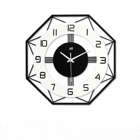 Horloge Murale Design Moderne en Métal et Bois avec Cadre Géométrique Décoration Murale Pendules Murales Silencieuse pour Cuisine, Bureau, Salon