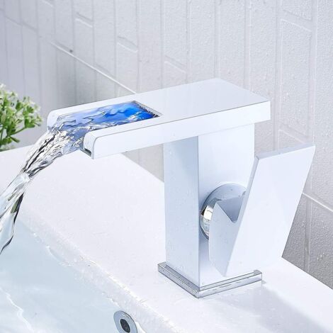 Robinet à cascade LED blanc – Base en cuivre – Disques en céramique – Poignée à levier latéral – Température de l'eau 0-100 °C (1/7)