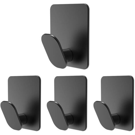 Lot de 4 crochets de salle de bain, acier inoxydable, fixation avec ruban adhésif, résistance jusqu'à 3 kg, salle de bain, niveau, derrière les portes, surfaces lisses, balcons, etc., noir