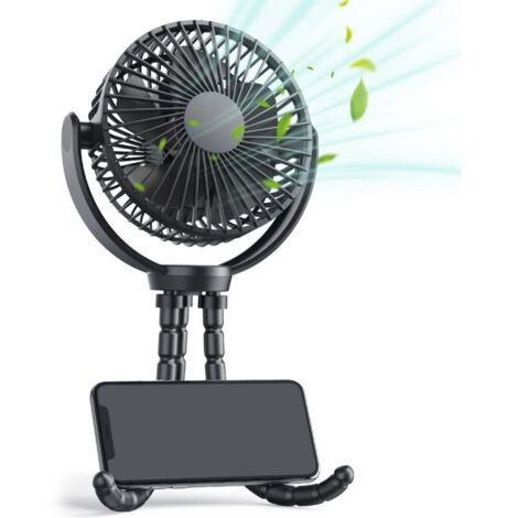 Mini ventilateur Pince USB avec batterie 5200 mAh, Portable Petit Ventilateur de Bureau mini trépied