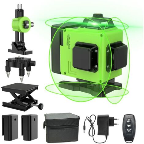 Niveau laser 360° x 4, niveau laser vert 3D auto-nivelant vertical et horizontal pour chantiers de construction, IP54, avec sac de protection et 2 piles AA (1/5)