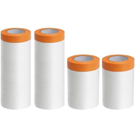 Lot de 4 rouleaux de film de masquage transparent avec ruban adhésif en tissu autocollant pour protection contre la poussière (1/5)
