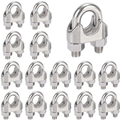 16 Pièces Serre Cable Acier M6,Serre Cable Inox 304 U Boulon Clip de Câble Métalliques,Pour Câble Métallique en Acier de 6 mm,Corde (1/5)