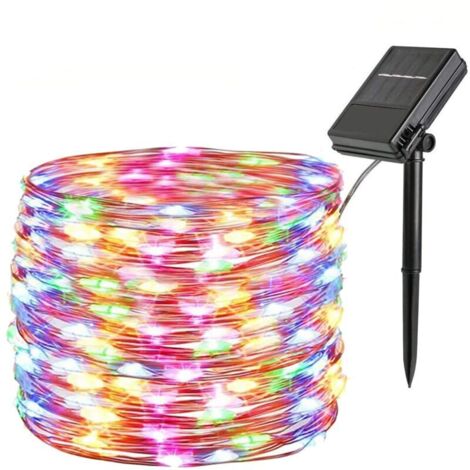 Lumières de Noël, 12 M, 100 LED, RVB, 8 modes, étanche IP45, batterie/panneau solaire, multicolore