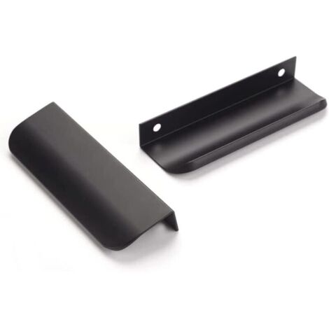 Ensemble de six poignées invisibles, poignées de meuble, poignées de placard modernes et minimalistes en alliage d'aluminium, poignées de tiroir (noir, entraxe de 96 mm) (1/5)