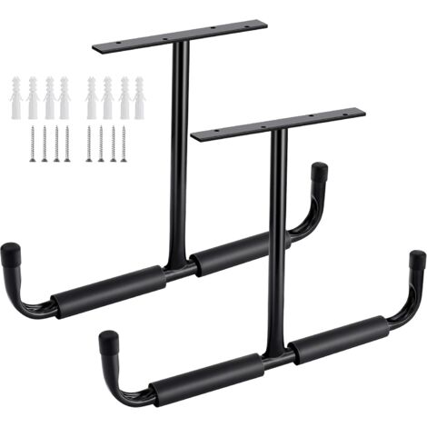 Jusch – Crochet de rangement plafond garage en acier – Support pour bois suspendu, vélos, outils – Installation sur chevrons – Lot de 2, noir