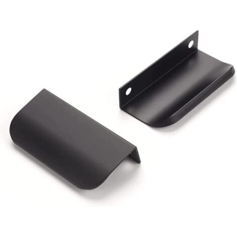 Ensemble de six poignées invisibles, poignées de meuble, poignées de placard modernes et minimalistes en alliage d'aluminium, poignées de tiroir (noir, entraxe de 64 mm) (1/5)
