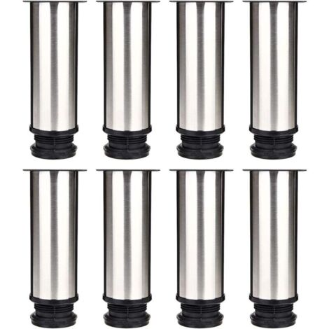 Selected Lot de 8 Pieds de Meubles, Pied Cuisine Réglables Ø 50 mm/Hauteur 150 mm Ronds Métal Acier Inoxydable Canapé Jambe Table Pieds