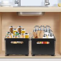 Kitchen Under Sink Shelf Under Sink Storage Cupboard Under Sink Organizer with Drawers for Kitchen Bathroom 29 x 38 x 49 cm (Black)