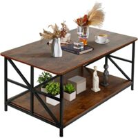 Marble Effect Coffee Table, Side Table for Living Room, Diameter 70 + 50 cm, Large Round, MDF, for Living Room, Bedroom, Balcony-70 x 70 x 45 cm (Burnt Wood + Black Legs)