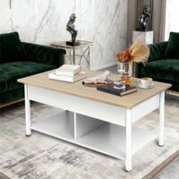 Marble Effect Coffee Table, Side Table for Living Room, Diameter 70 + 50 cm, Large Round, MDF, for Living Room, Bedroom, Balcony-70 x 70 x 45 cm (Burnt Wood + Black Legs)