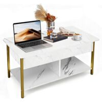 3-in-1 Coffee Table with Hidden Compartments and Open Shelf, Extendable and Extendable Coffee Table, 4-8 People Dining Table with Folding Tray, 90 x 48 x 62 cm (B)