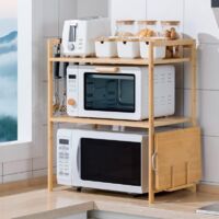 Expandable Shelf Holder for Microwave Oven with Storage Shelf, New Space Saving for Kitchen, Kitchen Storage Organizer (52 x 37 x 65 cm (Double Layer))