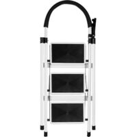 Folding Step Ladder 4 Step Ladder with Ramp with Tool Platform, Portable Steel Ladder 190kg for Adults Home Kitchen Office 133 x 74 x 39 cm - 4 Steps (White)