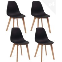 Ensemble de 4 chaises de cuisine au design scandinave, assise en plastique noir souple, légères, durables et faciles d'entretien, pieds en hêtre clair NAO (noir)
