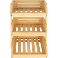 3-Tier Fruit Stand, Ceramic Fruit Basket with Sturdy Wooden Stand, Serving Trays for Cakes, Fruits, Desserts, Fruit Cup Decoration - 14 x 22.5 x 32 cm - White