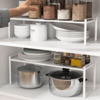 Expandable Kitchen Shelf Cupboard Organizers, Storage Shelf for Kitchen Cupboard/Bathroom/Countertops/Utensils, 36-60 x 21 x 18 cm (Black) (2 Pieces)