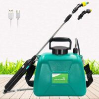 Pulvérisateur à piles de 1,35 gallon/5 litres, pulvérisateur électrique avec poignée de chargement USB, pulvérisateur de jardin portable avec manche télescopique, 2 buses et bandoulière réglable