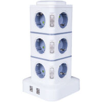 Ahlsen – Multiprise électrique verticale 12 prises 2500W – 4 ports USB – Protection contre surtensions – Rallonge 3M pour bureau et maison