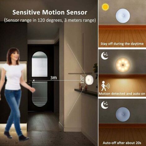 LED Night Light with Indoor Motion Sensor, USB Rechargeable LED Lamp ...