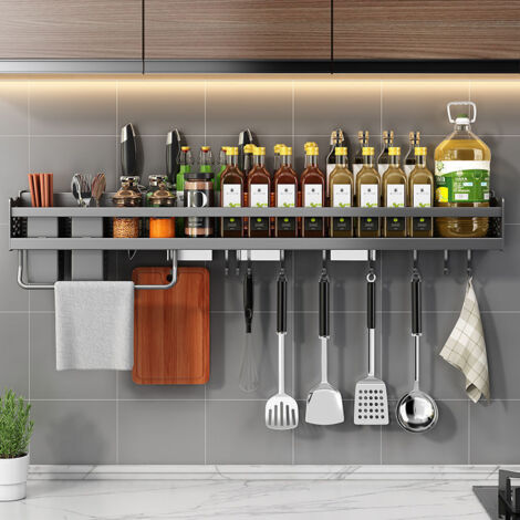 Spice Rack, Wall-Mounted Kitchen Shelf, No Drilling Required, Spice ...
