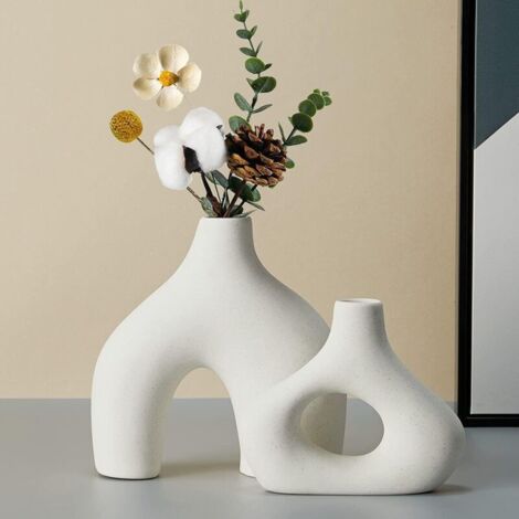 Set of 2 white ceramic vases, modern minimalist style decoration ...