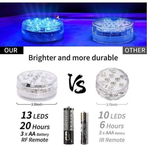 Submersible LED lights with RF remote control, 10 LED lights for ...