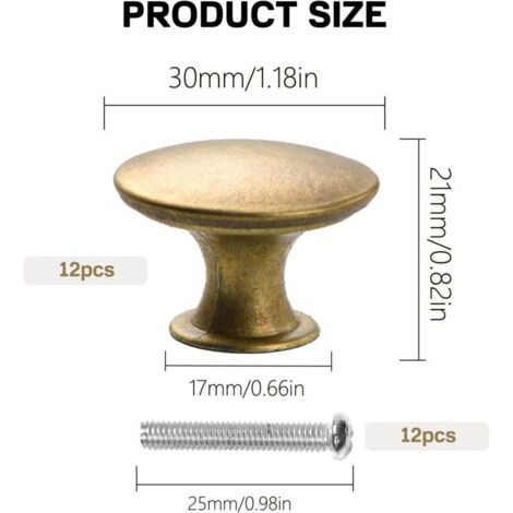 12-Pack 30mm Round Brass Drawer Knobs – Vintage Gold Cabinet Handles With Screws, For Wardrobes, Kitchens, And Furniture