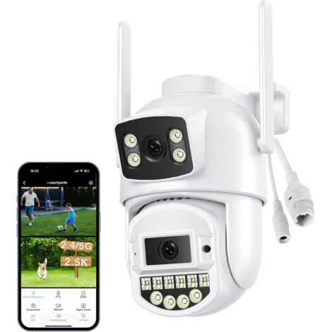 SHIWOJIA 6MP Caméra de Surveillance 4G avec Double Objectif, 12X Zoom