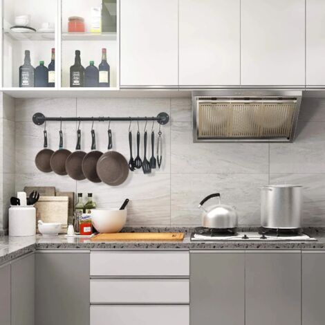 Barre De Cuisine Murale Avec 8 Crochets S - Porte-ustensiles/casseroles - Aluminium Noir