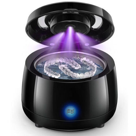 Appareil de nettoyage ultrasonique UV pour prothèses dentaires, aligneurs, bijoux, protège-dents, têtes de brosse à dents, 42 kHz, noir.
