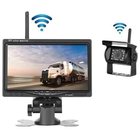 Kit caméra de recul sans fil avec écran LCD 7 pouces Étanche IP67 Vision nocturne 18 LED Angle de vision 170° Système de stationnement