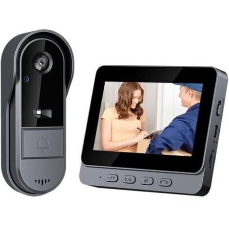 Sonnette Caméra sans Fil HD Vision Nocturne Interphone Grand Angle Vidéo Visiophone lP65 étanche Sonnette Vidéo sans Fil avec Ecran 4,3P Batterie Grande Capacite Surveillance Haute Endurance Doorbell