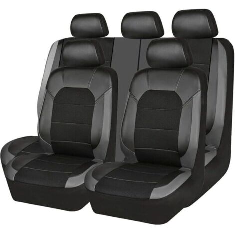 Housses siège de voiture 9 pièces - Protection cuir pour Peugeot 206 307SW 308 407 408 508sw 208 2008 3008 4008 - Noir Gris Confortable