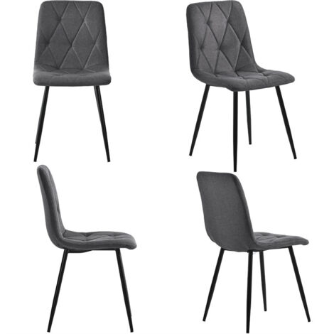 Lot de 4 chaises de salle à manger, chaise rembourré en twill de lin, avec dossier, cadre métallique, pieds en métal, gris foncé (1/5)