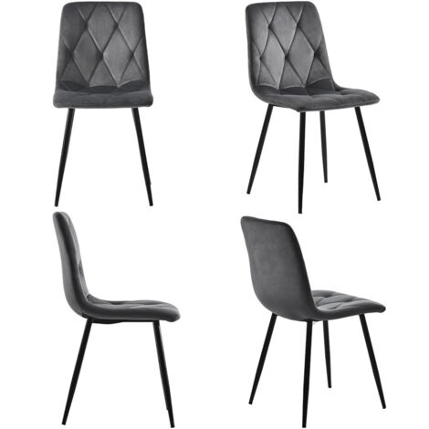 Lot de 4 chaises de salle à manger, chaise rembourré en twill de lin, avec dossier, cadre métallique, pieds en métal, gris (1/5)