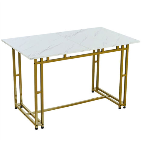 Table de salle à mange rectangulaire 120x70cm - style légère de luxe plateau en marbre Structure en métal pour salle à manger salon, Pieds de table dorés (1/5)