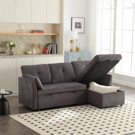 Canapé 3-4 places, canapé convertible multifonction, canapé modulable en L, 206x130x66-88cm, en velours gris foncé (1/5)