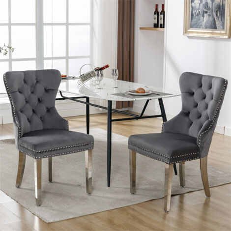 Lot de 2 chaises de salle à manger - avec garniture de tête de clou, pieds en métal , velours 94.5x62.5x53cm - gris (1/5)