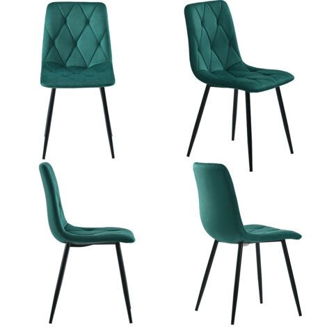 Lot de 4 chaises de salle à manger, chaise rembourré en twill de lin, avec dossier, cadre métallique, pieds en métal, vert (1/5)