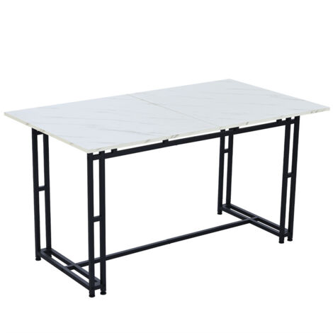 Table de salle à mange rectangulaire 120x70cm - style légère de luxe plateau en marbre Structure en métal pour salle à manger salon, Pieds de table noirs (1/5)