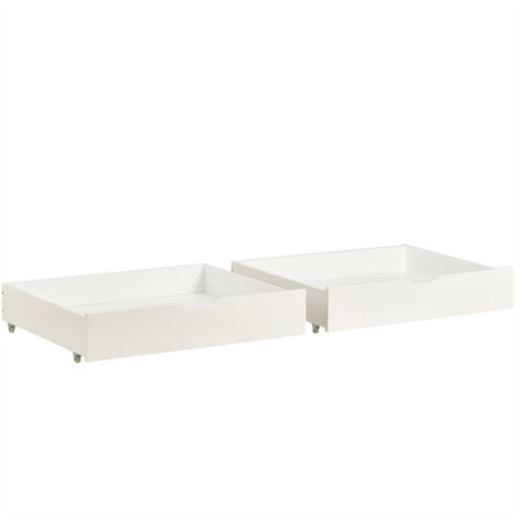 Lot de 2 tiroirs de lit 93x67x17cm - espace de rangement sous le lit en MDF + roulettes au sol - blanc (1/5)