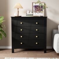 Commode 79x80.5x39.5cm - Commode à 4 tiroirs avec poignées dorées, armoire de rangement - Noir